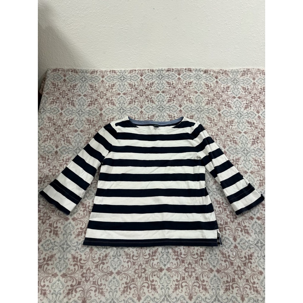 Nautica Womens XL Navy Blue White Striped Boat Neck 3/4 Sleeve Cotton Top